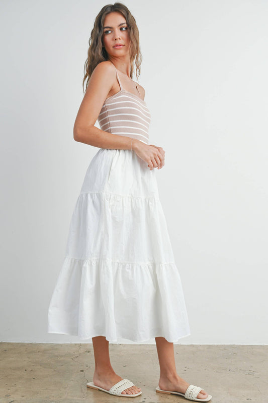 Striped Knit Top Tiered Maxi Dress
