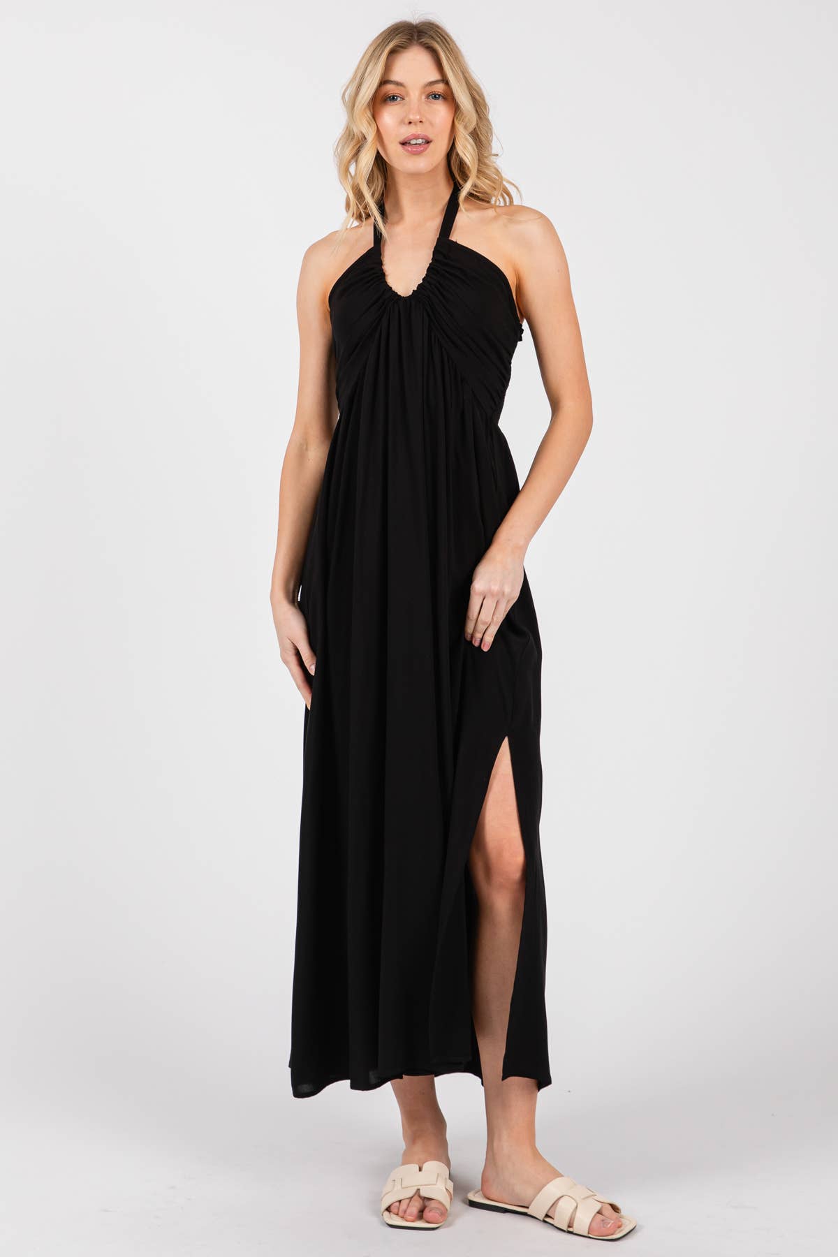 Halter Neck Shirring Dress