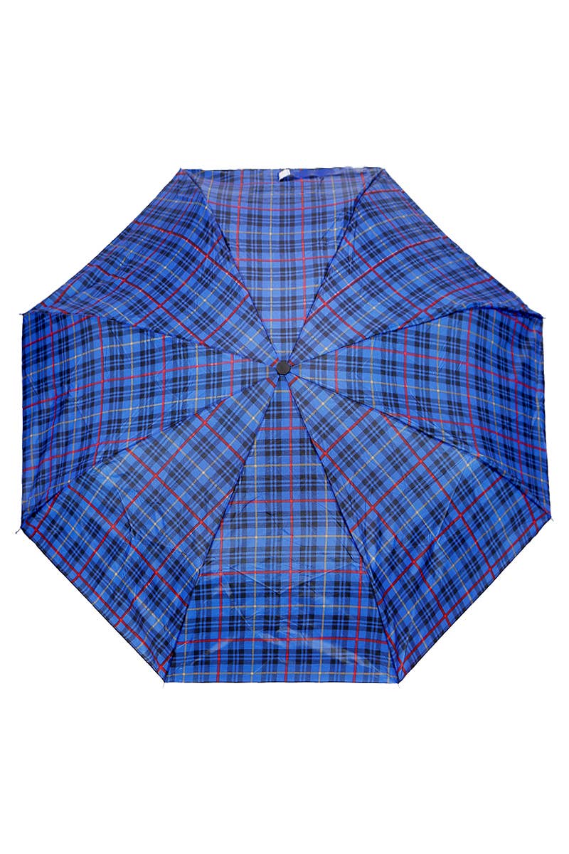 Blue Plaid Manual 8-Panel 3-Fold Compact Umbrella