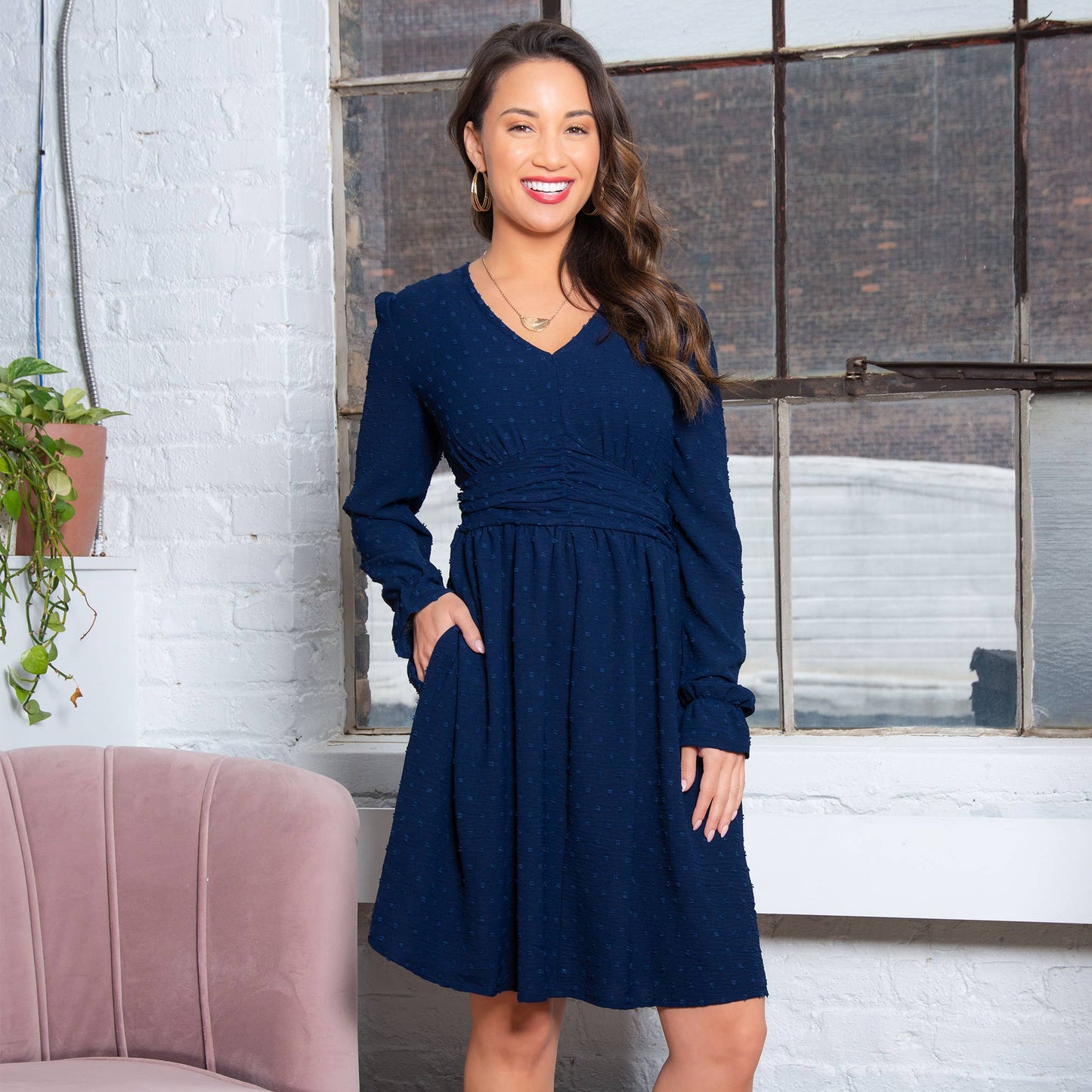 Swiss Dot Long Sleeve Dress