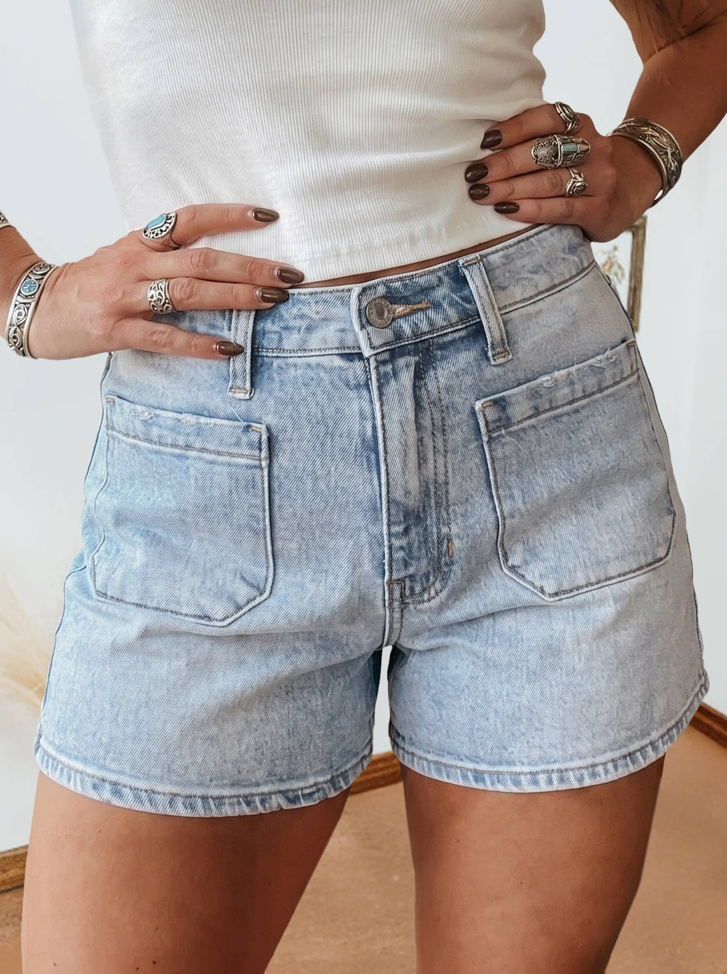 Light Wash High Rise Denim Shorts