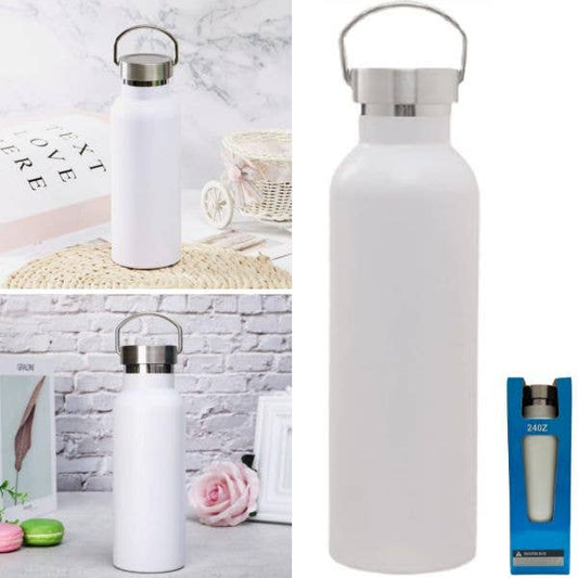 24OZ Water Bottle Flask - Matte White Stainless With Copper