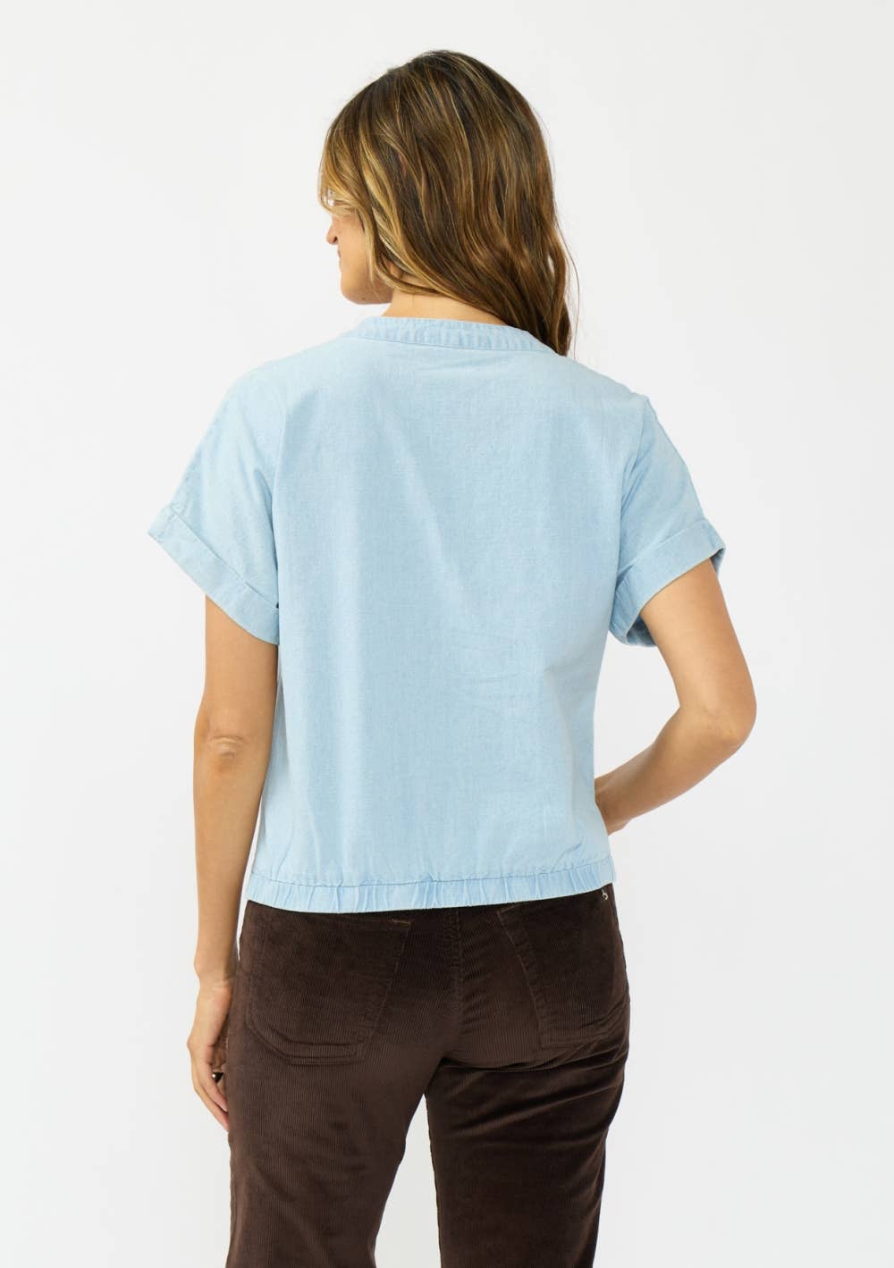 Dropped Shoulder Button-Down Knot Front Top