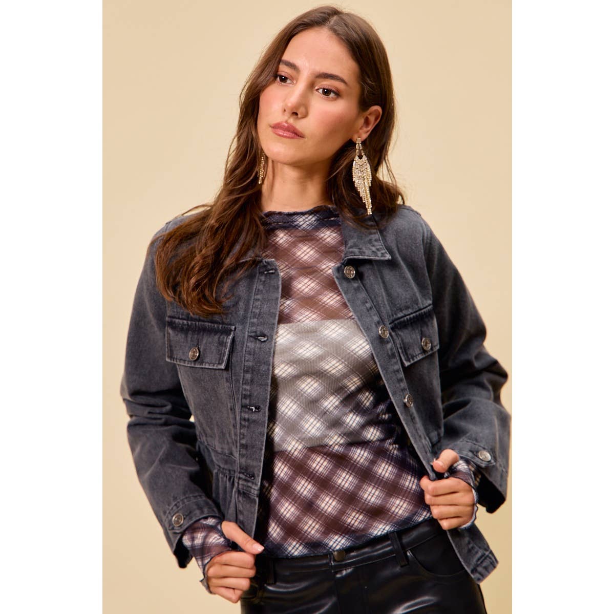 Denim Peplum Button Jacket