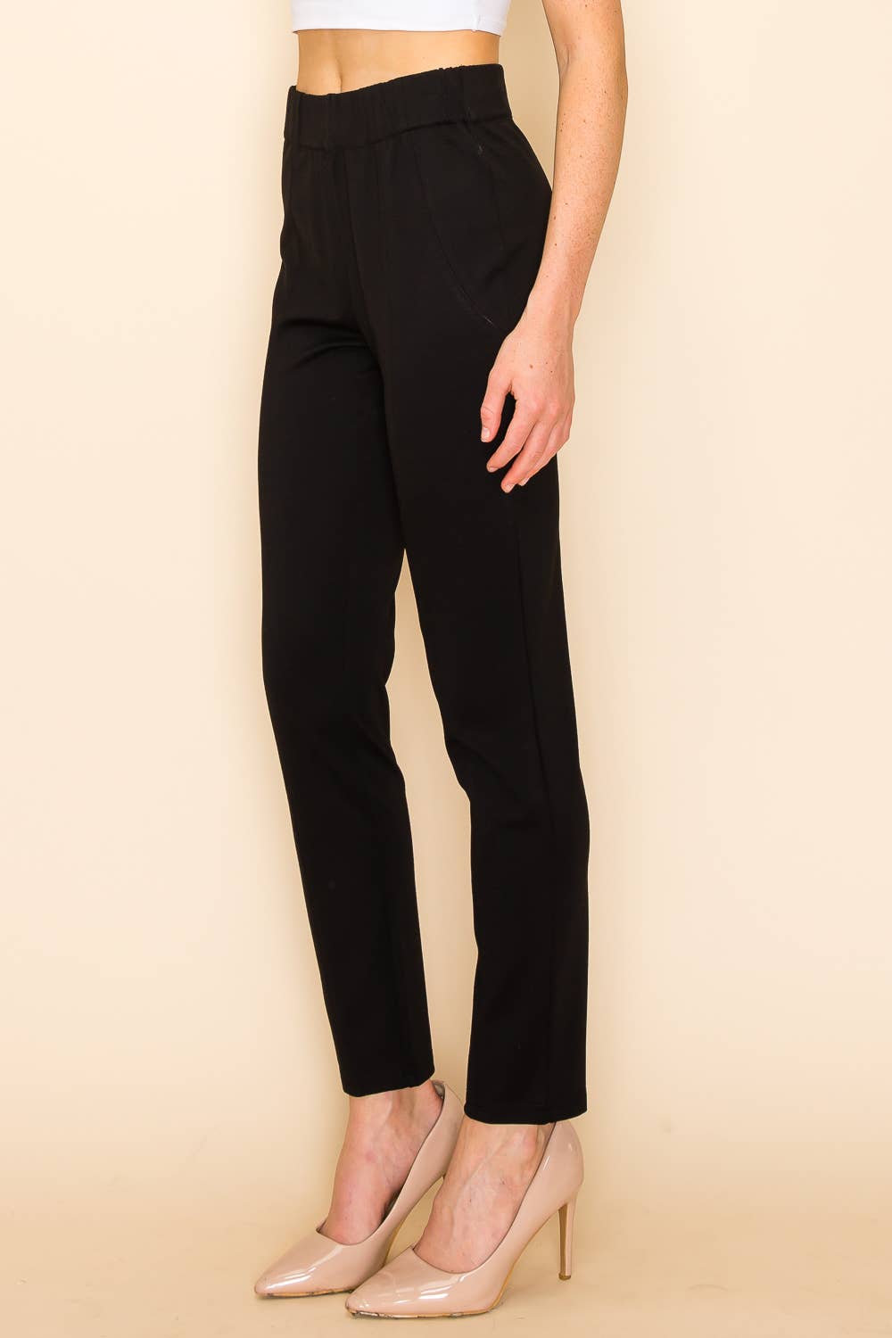 Black Elastic Waist Crop Pants