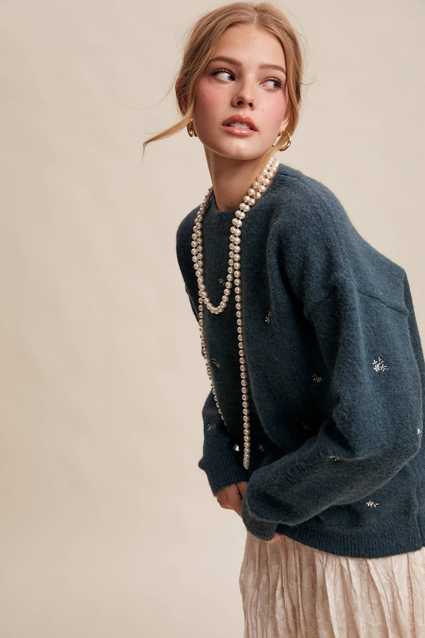 Embroidered Dot Knit Sweater