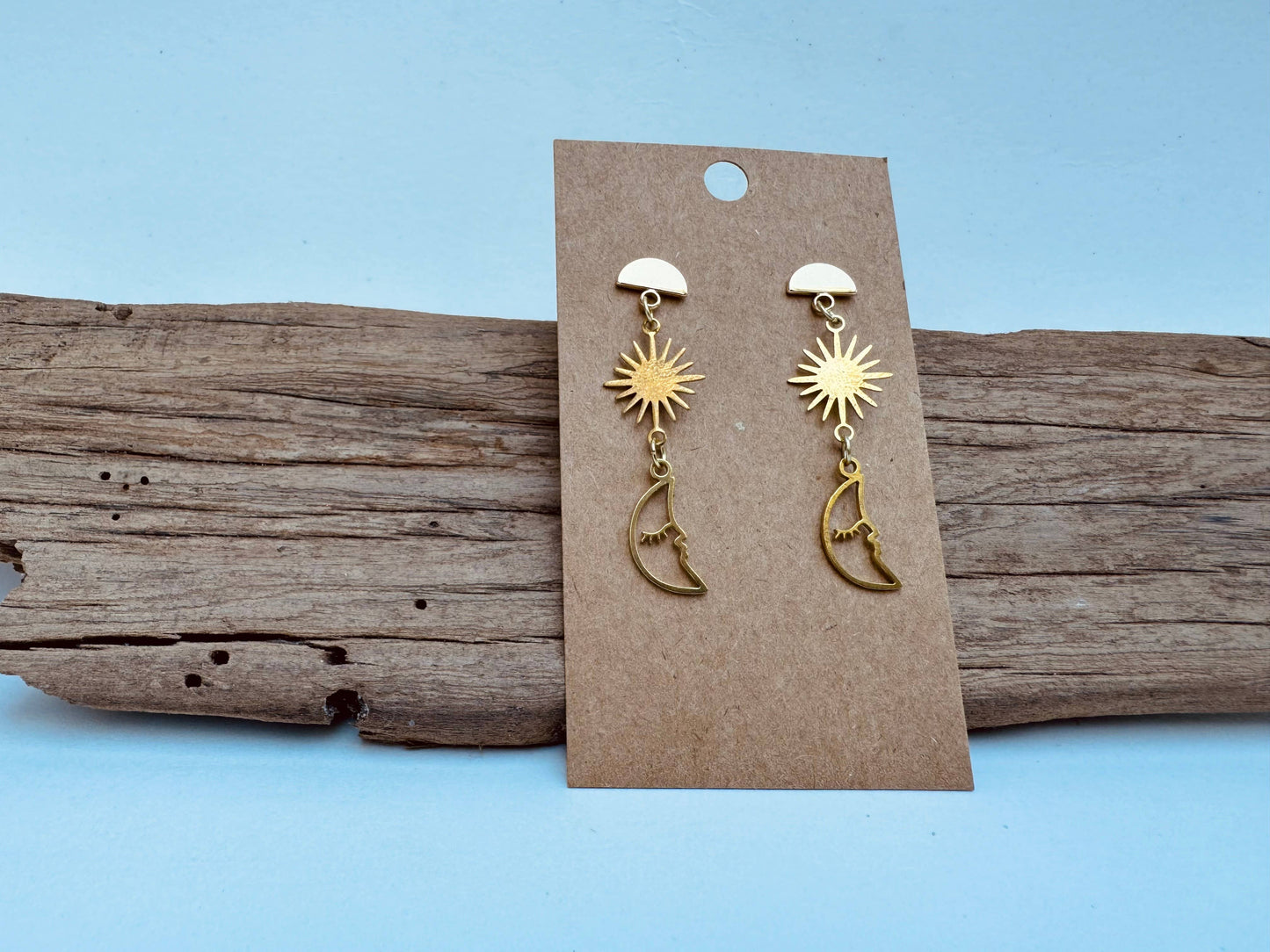 Raw Brass Sun & Moon Earrings