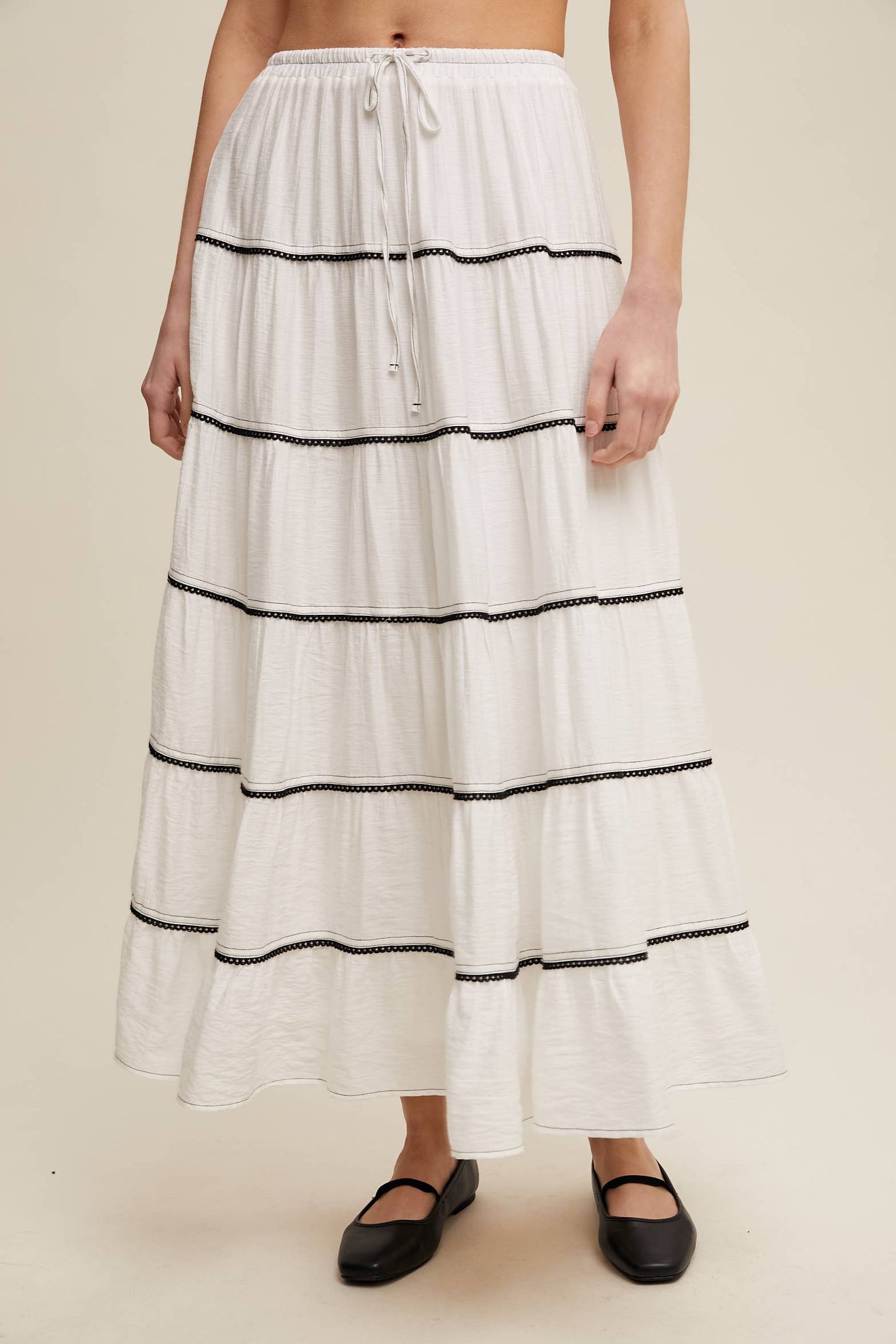 Crochet trim Tiered Bohemian Maxi Skirt
