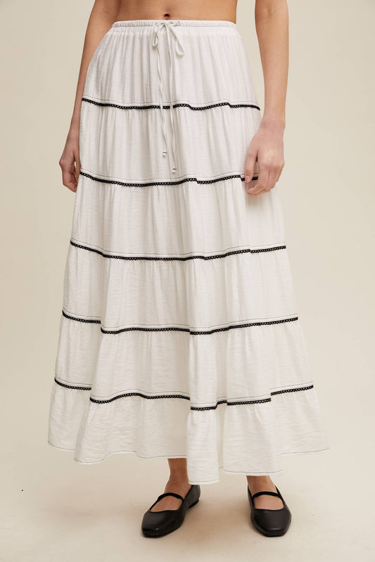 Crochet trim Tiered Bohemian Maxi Skirt