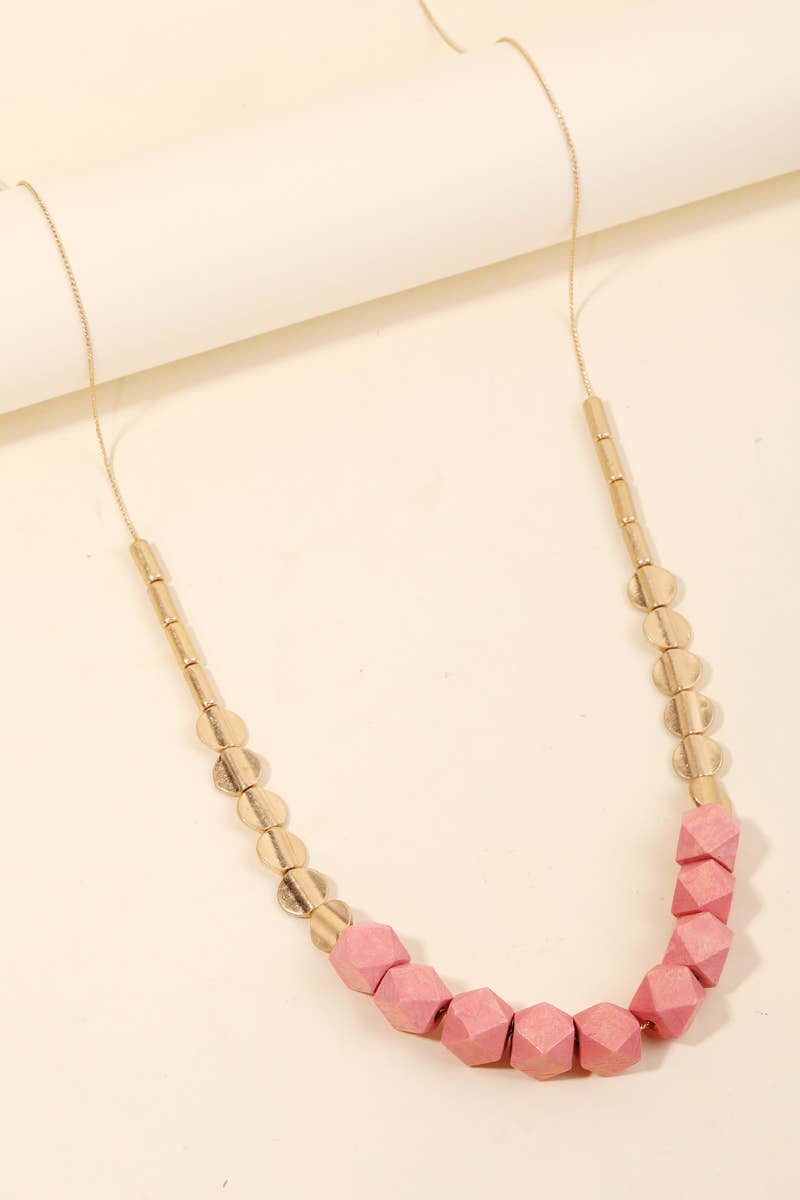 Block Bead Charm Long Necklace