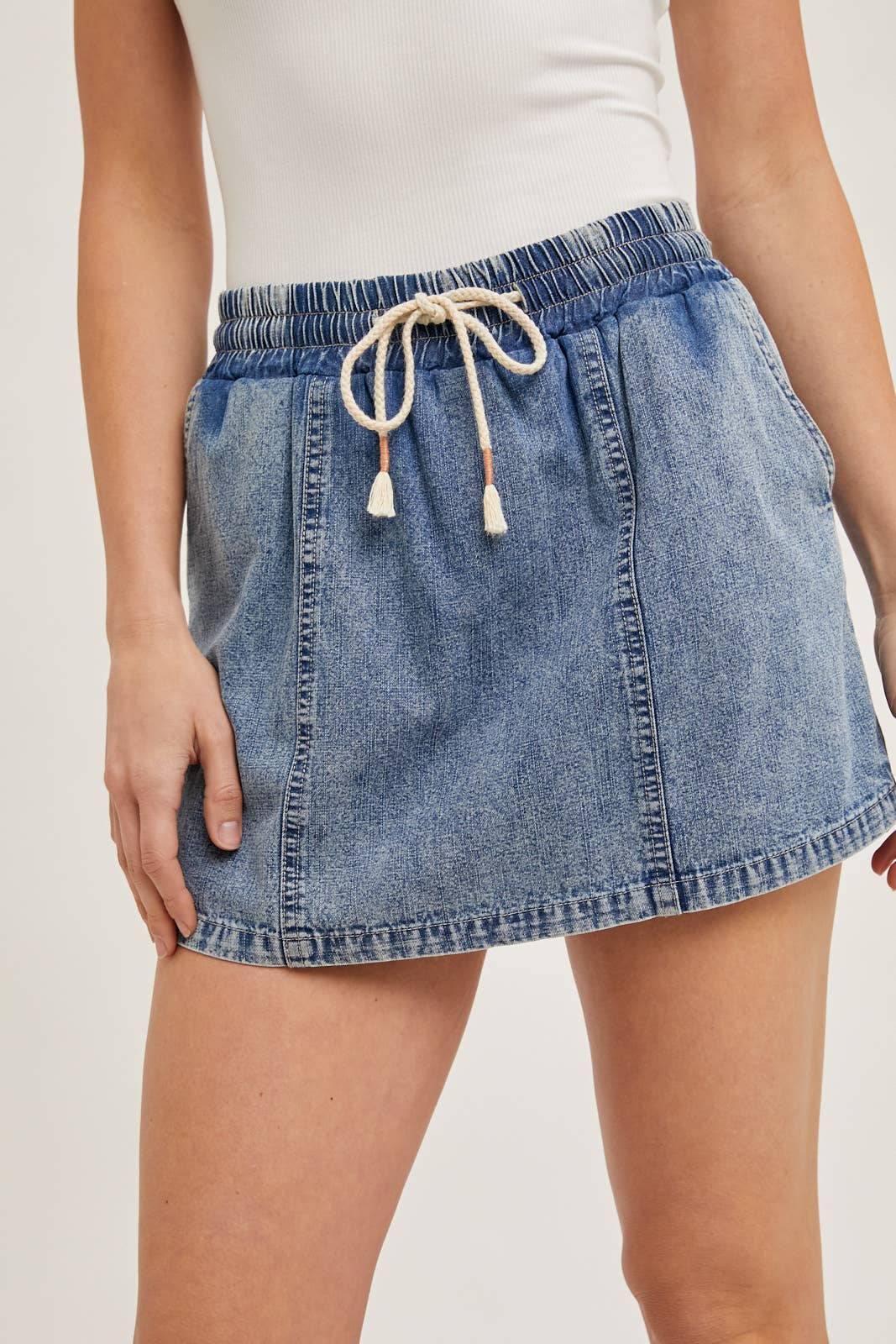 Denim Drawstring Skort with Pockets