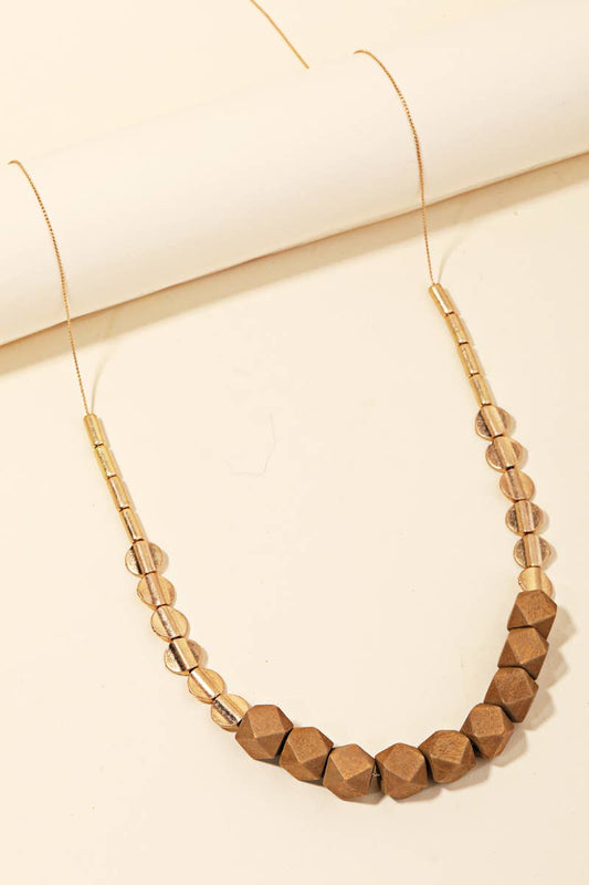 Block Bead Charm Long Necklace