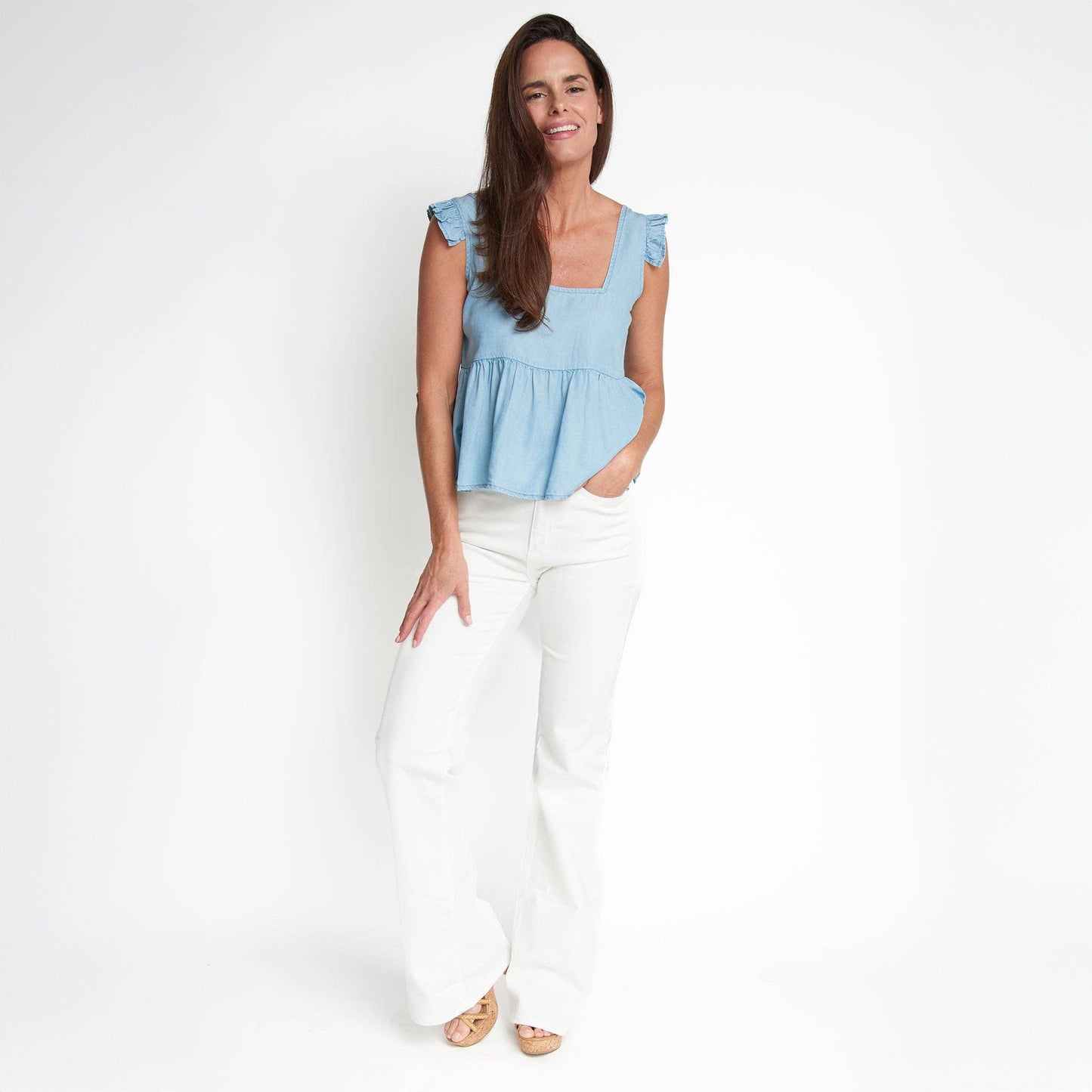 Delaney Chambray Babydoll Tank Top