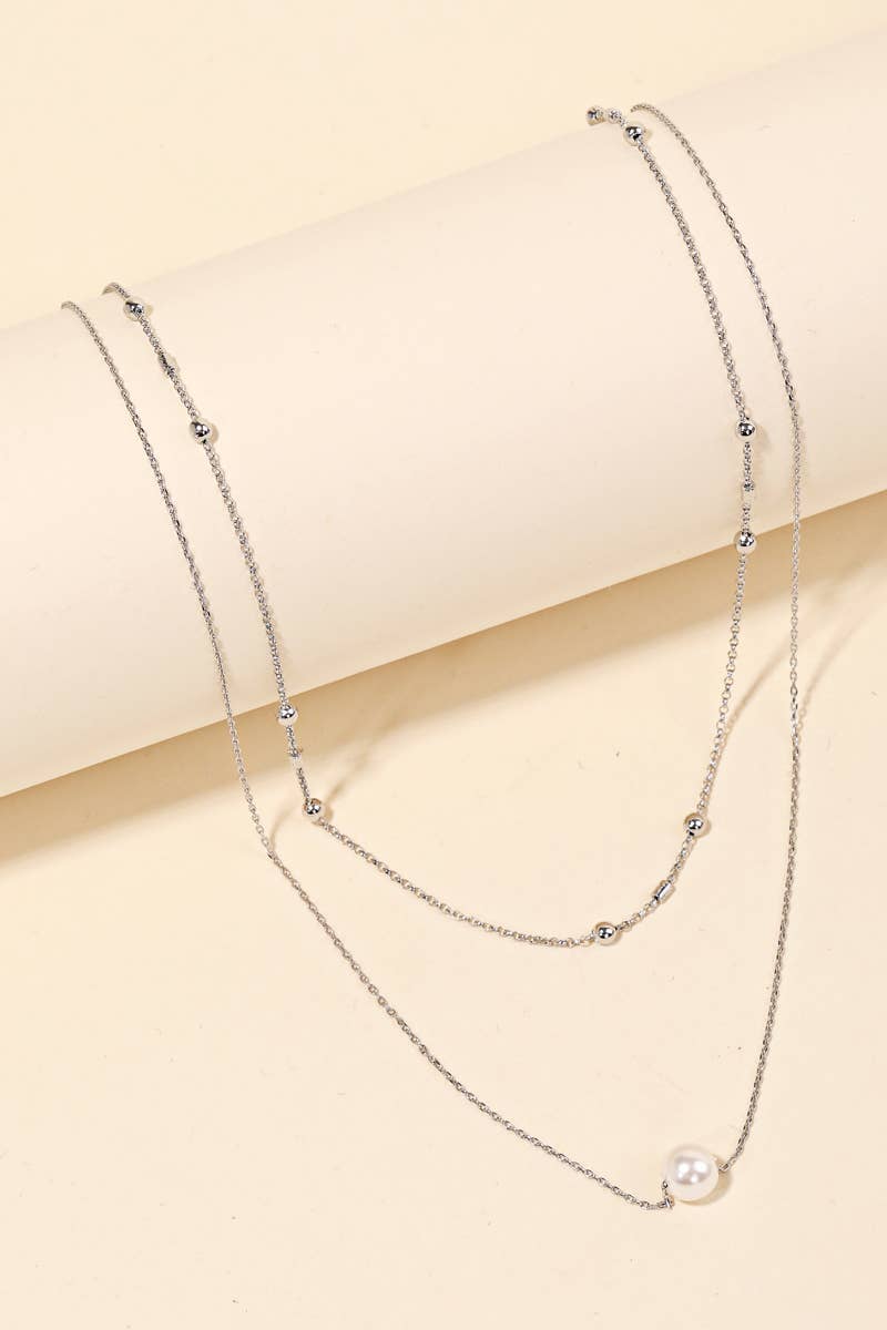 Dainty Chain Pearl Charm Layered Necklace