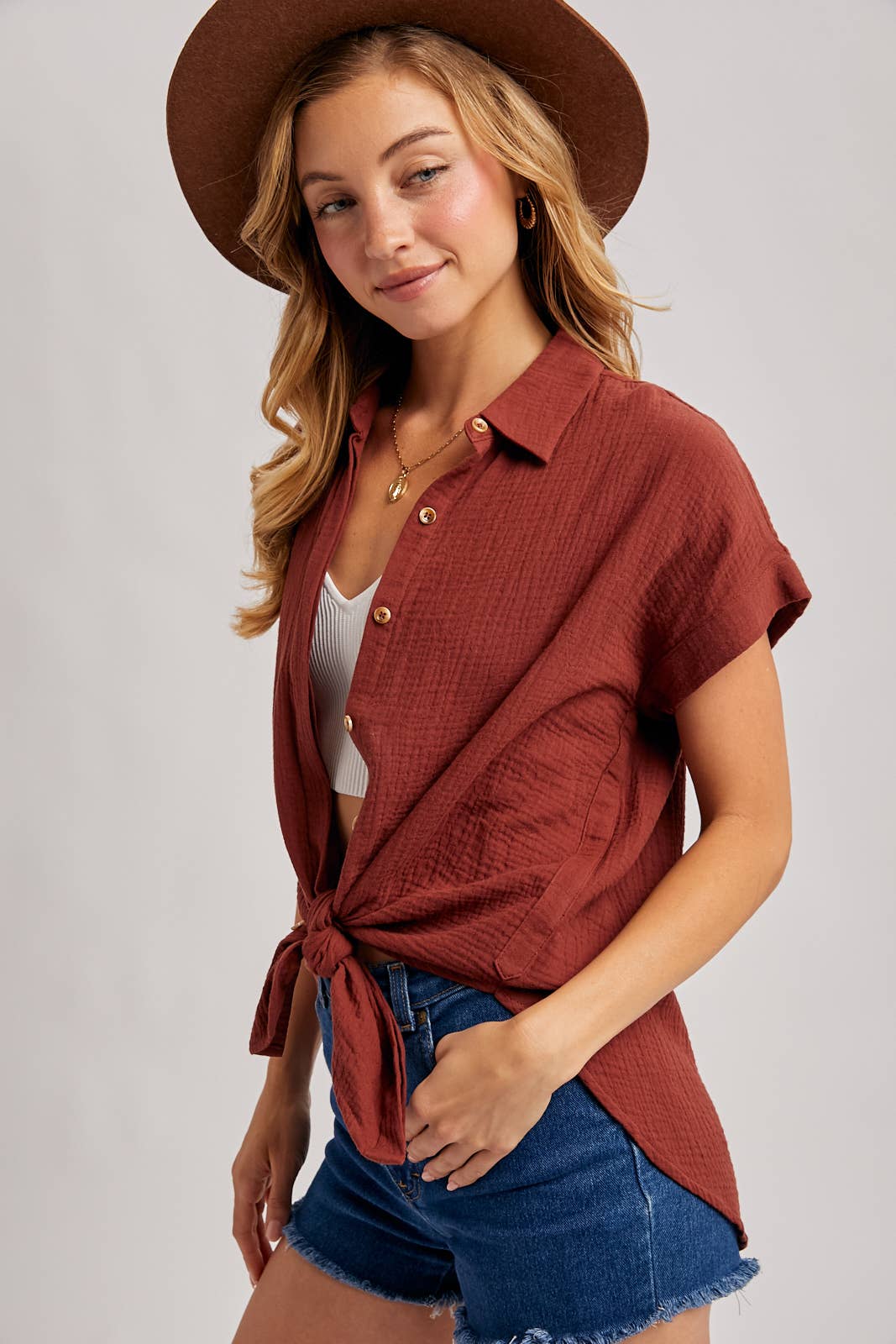 Front Tie Button Up Shirt
