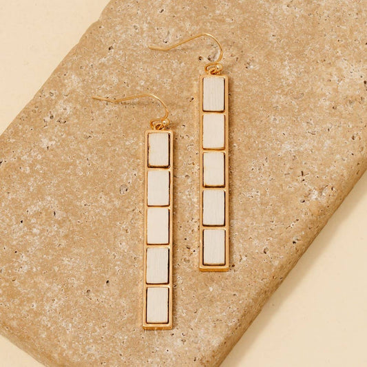 Wooden Rectangle Bar Dangle Earrings