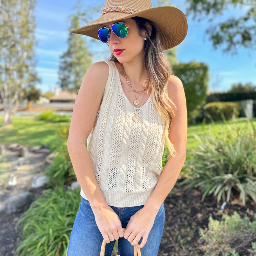 Cable Knit Lace-Up Tank Top