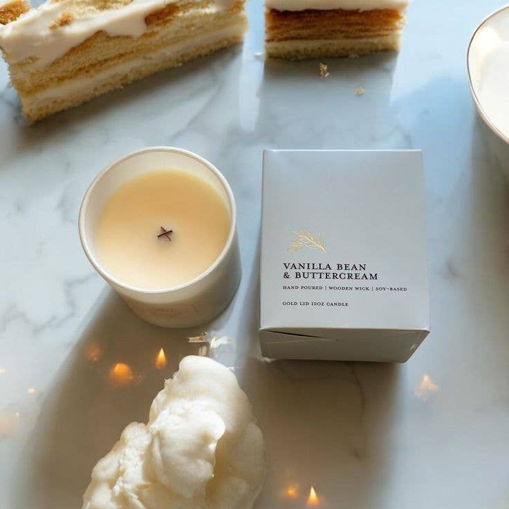 Vanilla Bean & Buttercream l Gold Lid Candle & Boutique Box