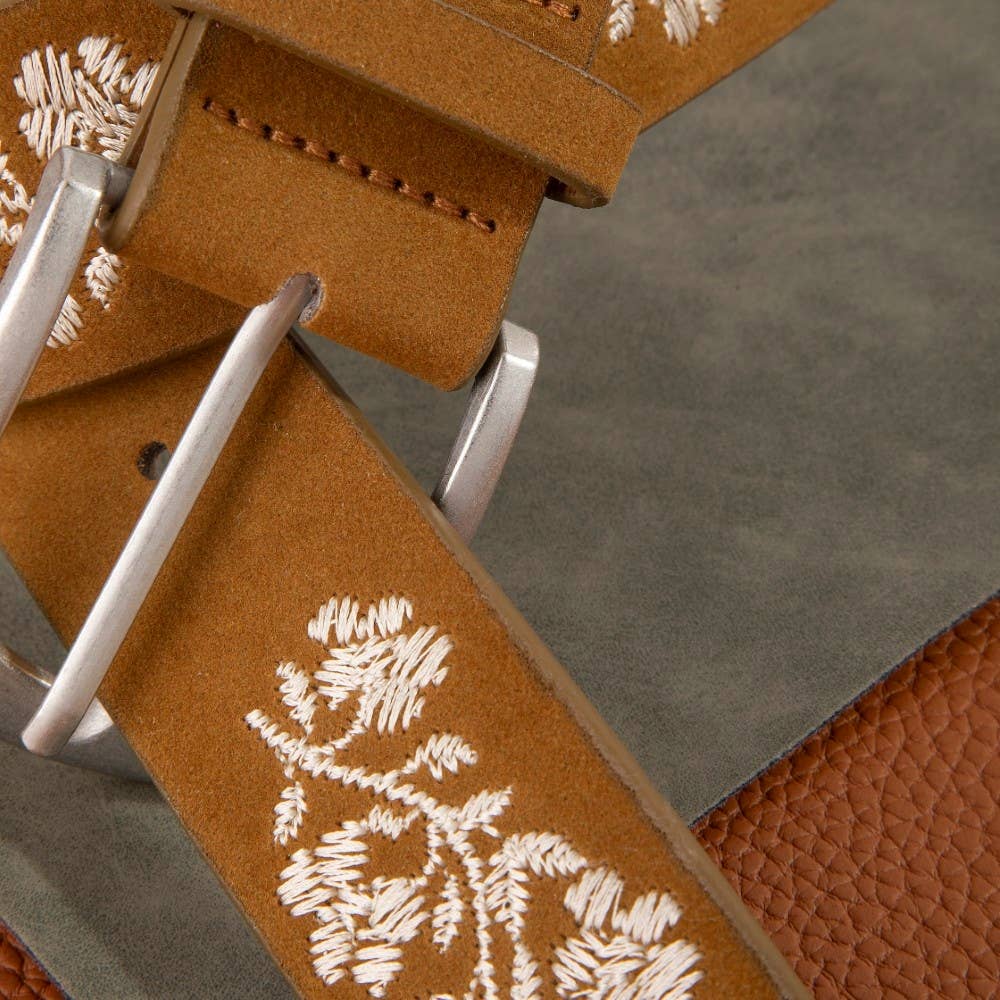 Embroidered Flower Vine Belt
