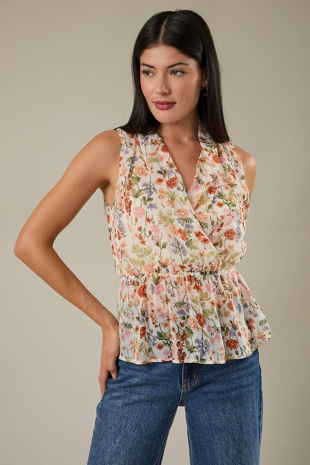 Floral Sleeveless Peplumb Top