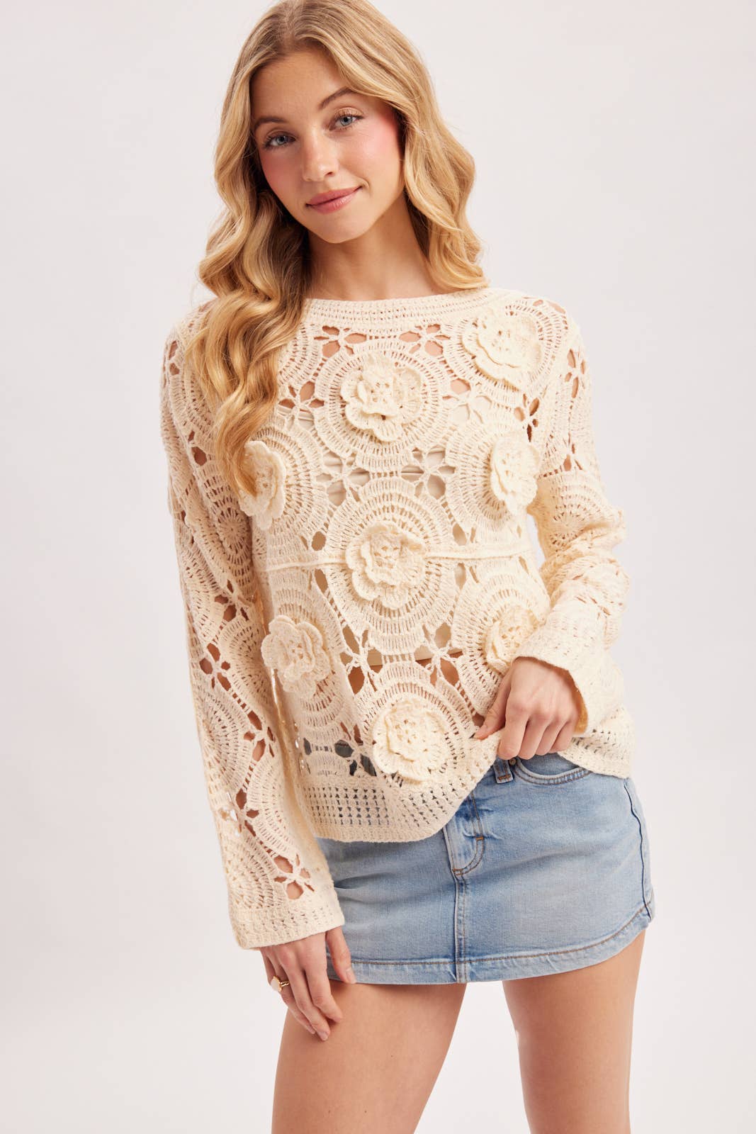 Floral Crochet Long Sleeved Blouse