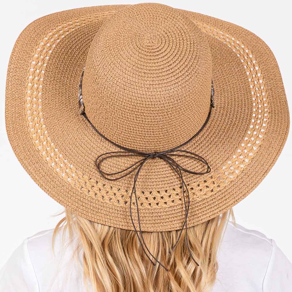 Wide Brim Straw Sun Hat with Evil Eye and Multi Design Band