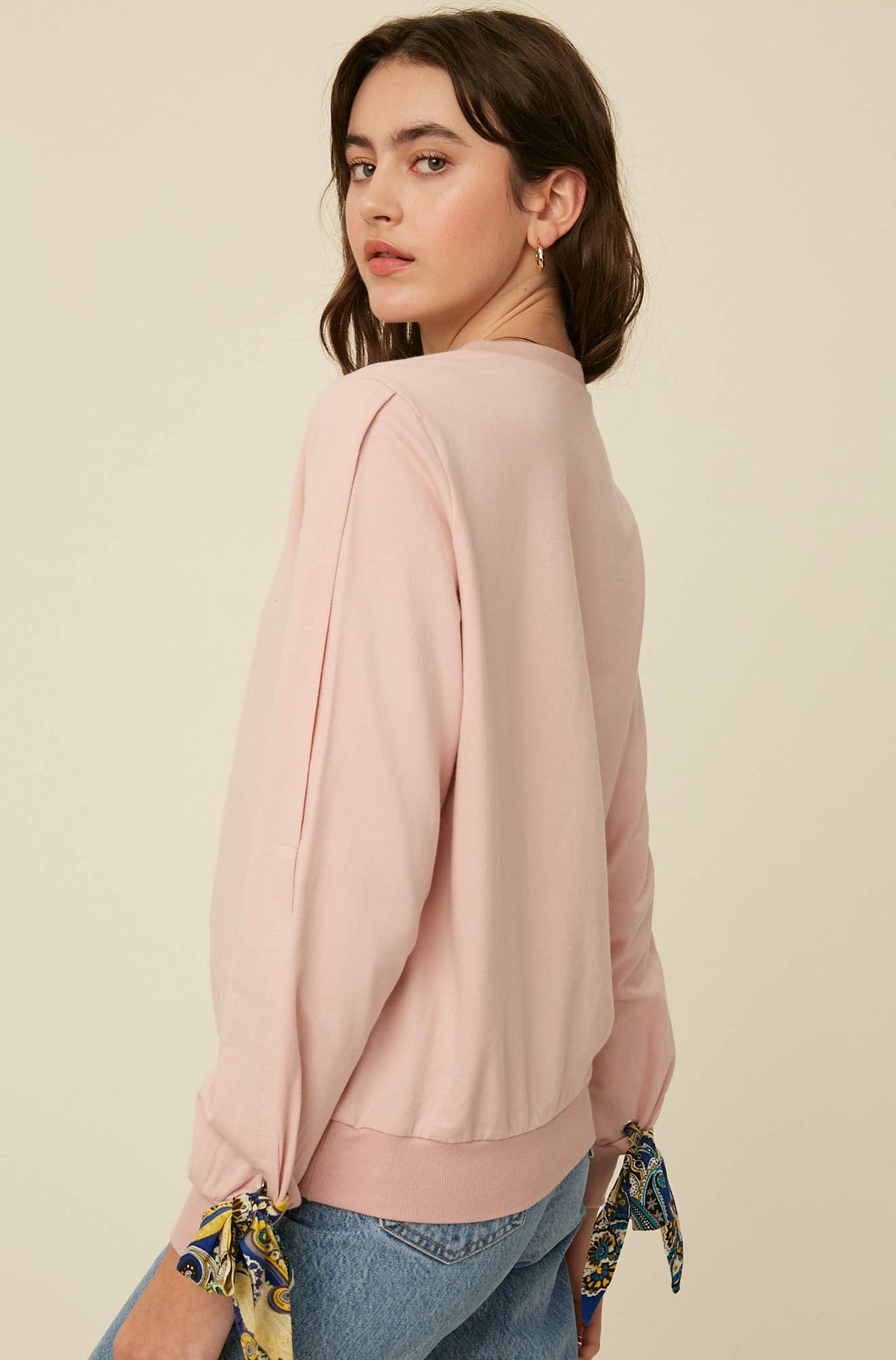 COMING SOON - Scarf Tie Sleeve Sweatshirt
