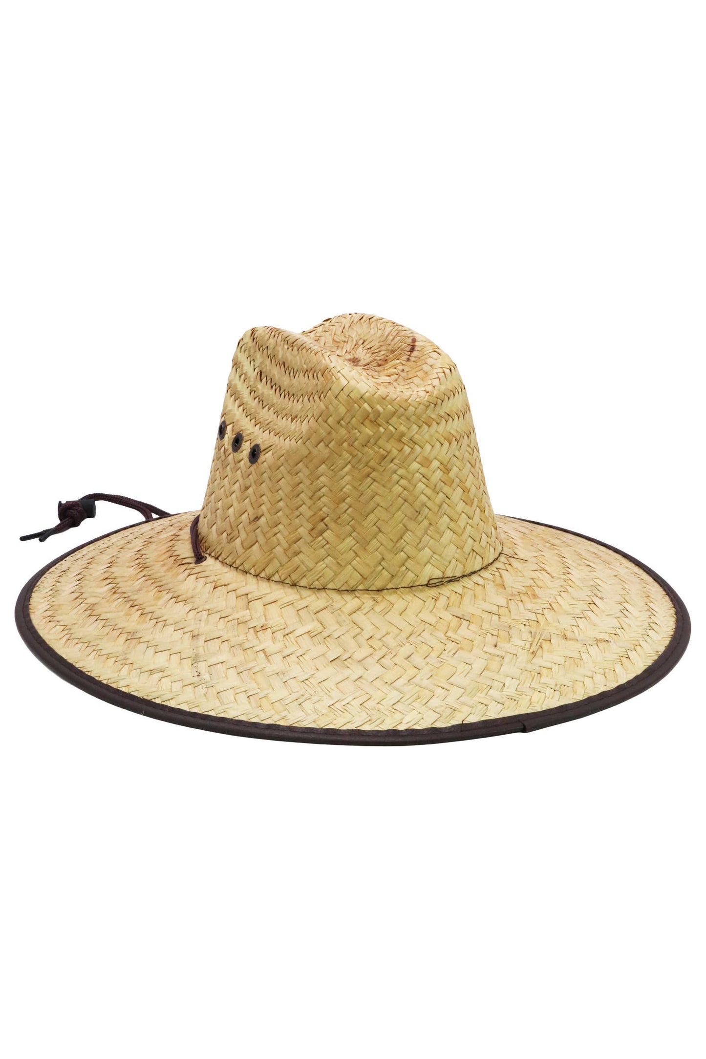 Kids Eyeleted Vegan Leather Trim Straw Lifeguard Hat
