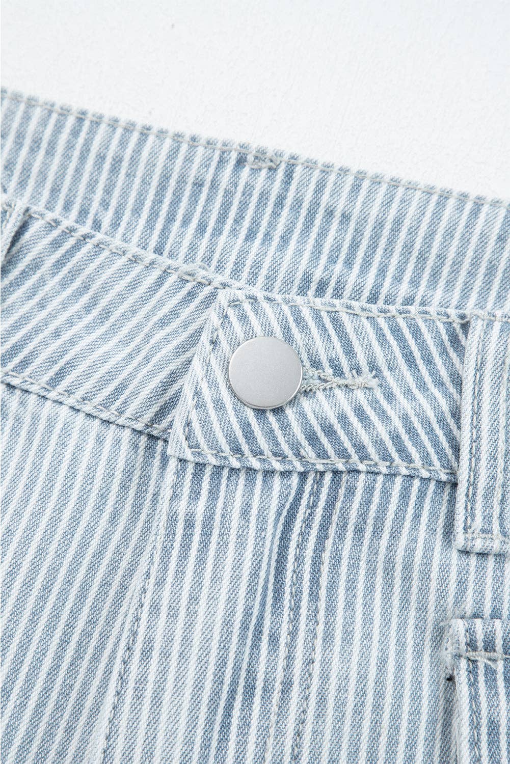 Sky Blue Stripe Cuffed Hem Wide Leg Jeans