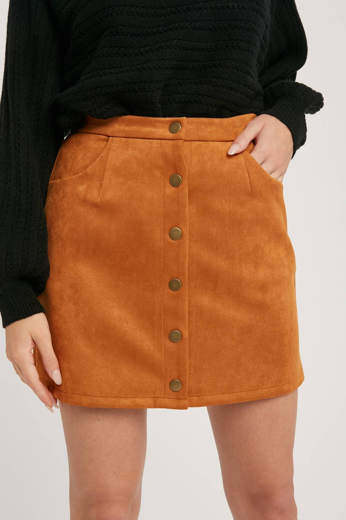 Button-Up Suede Mini Skirt