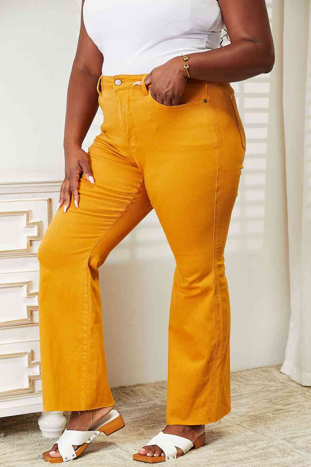 High Waist Tummy Control Dyed Flare Jeans