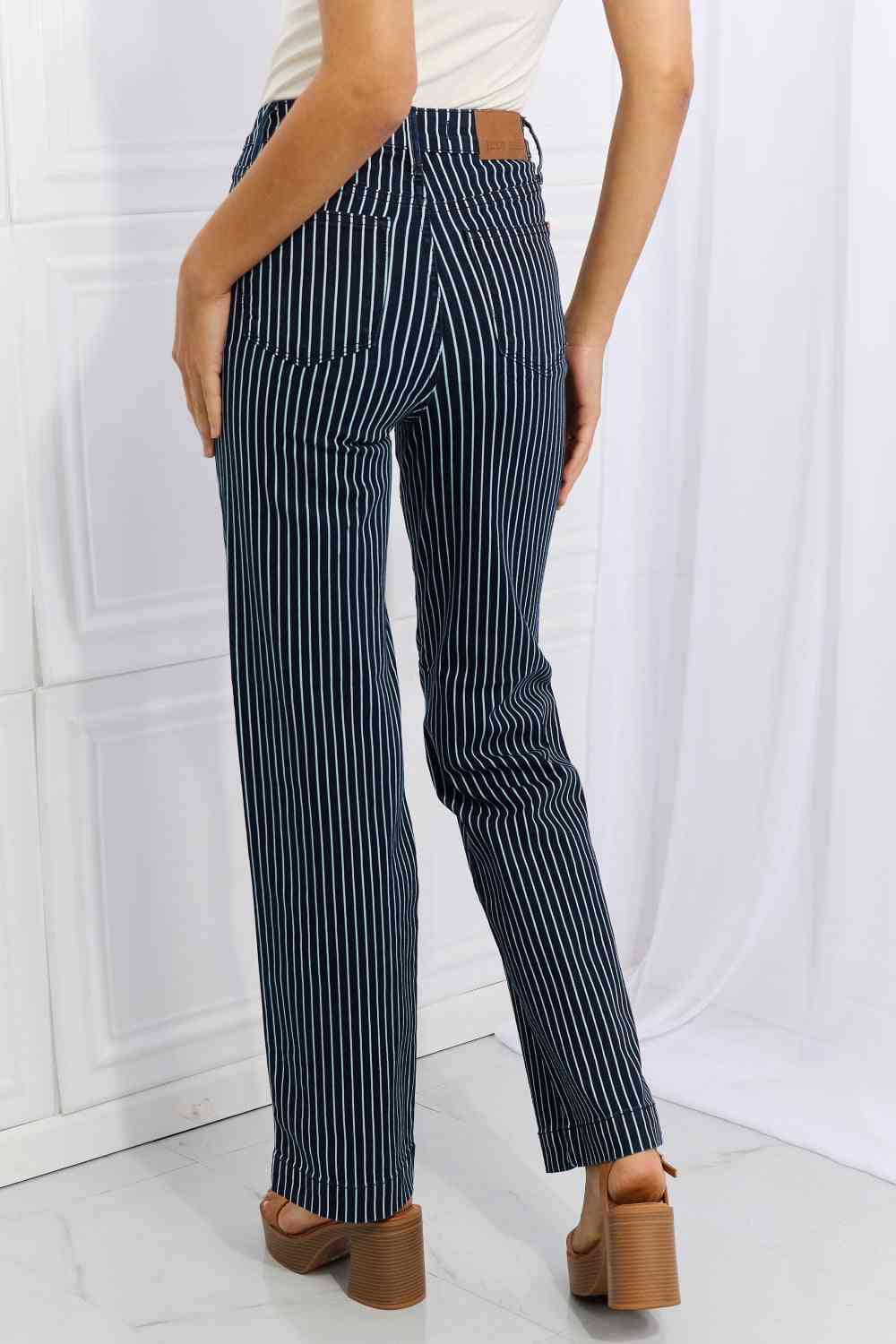 Cassidy High Waisted Tummy Control Striped Straight Jeans