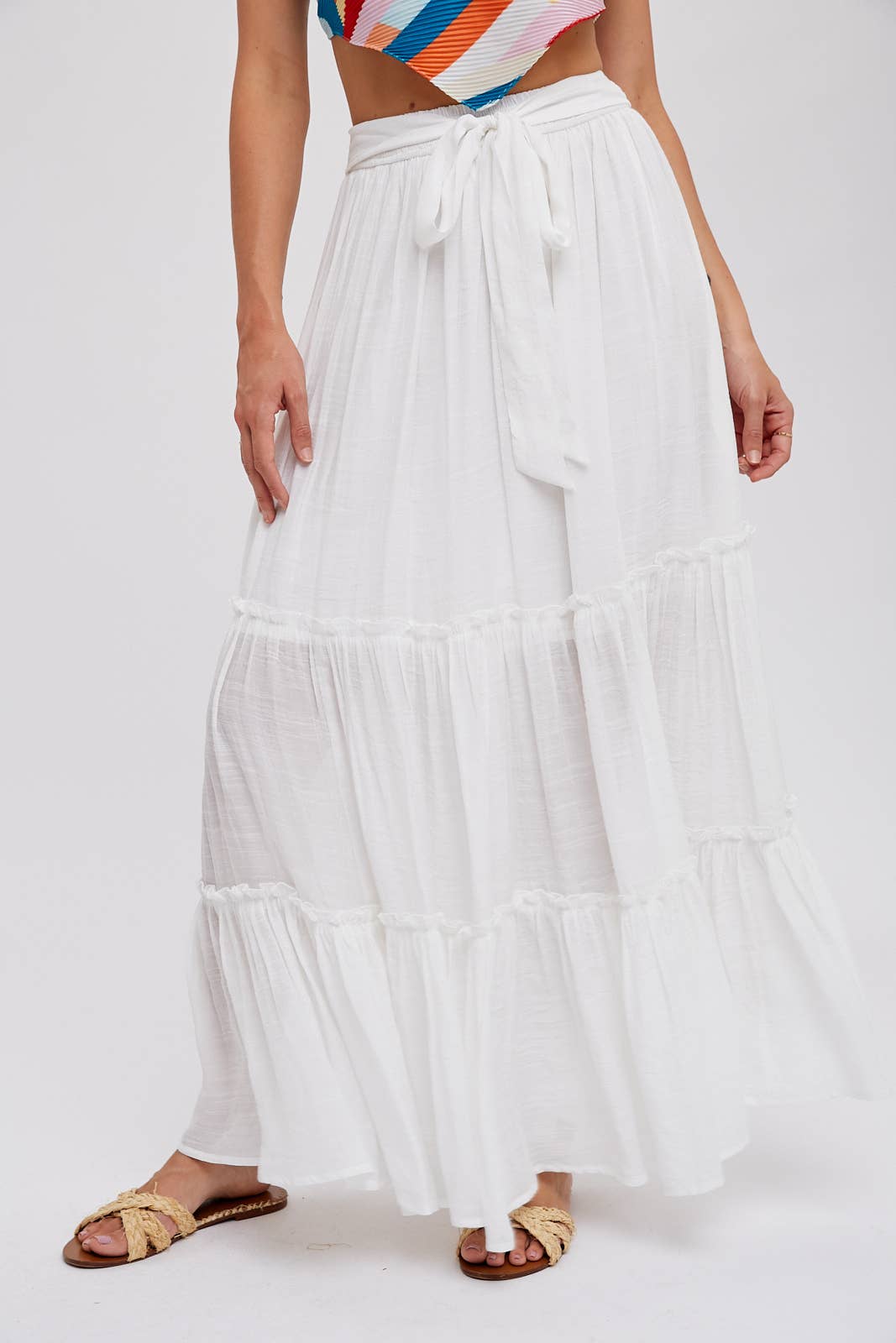 Tiered Ruffle Flowy Maxi Skirt