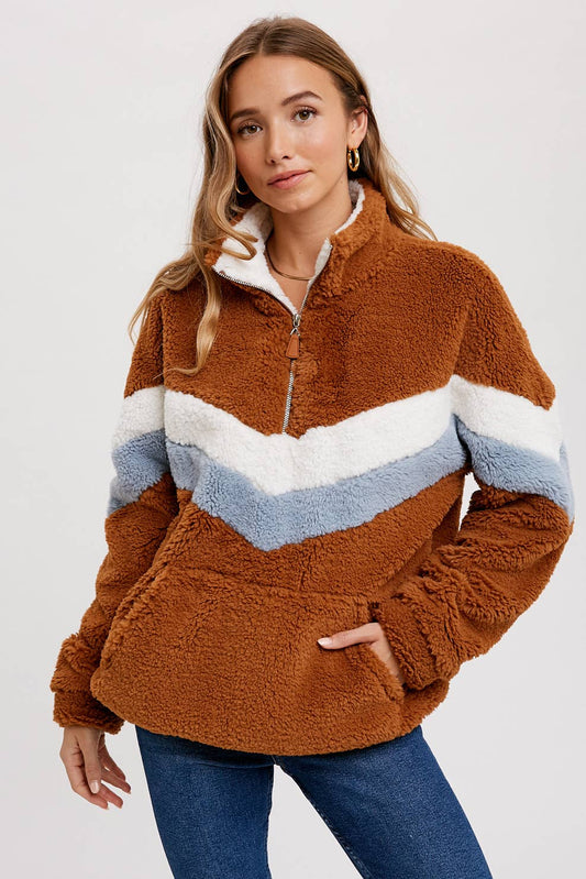 Chevron Sherpa Quarter Zip Pullover