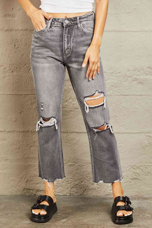 Mid Rise Distressed Cropped Dad Jeans