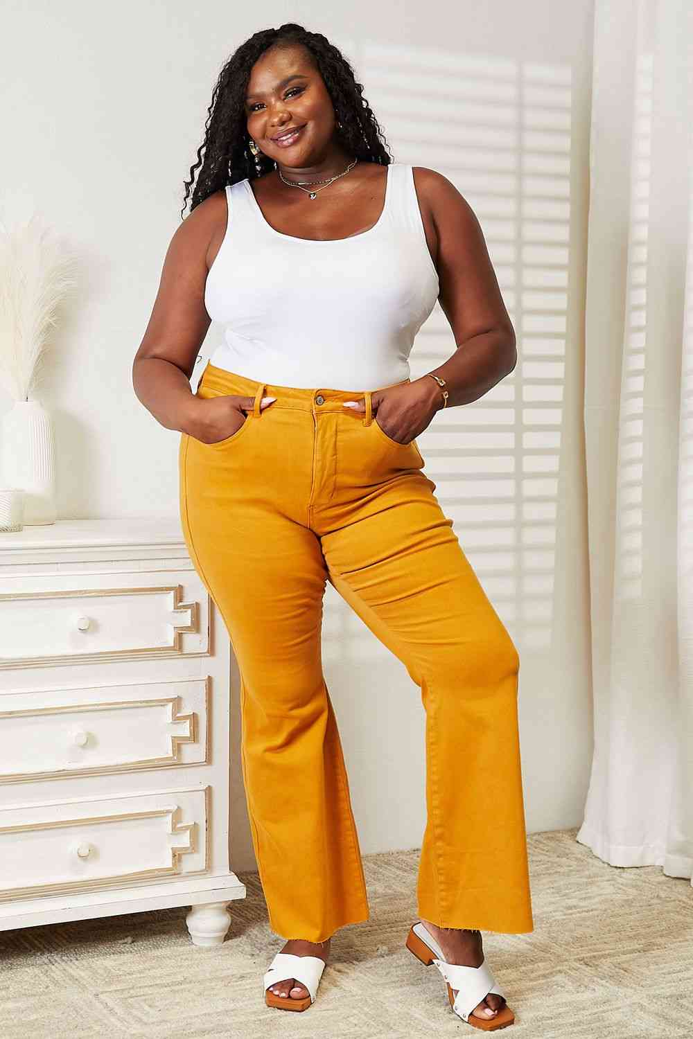 High Waist Tummy Control Dyed Flare Jeans