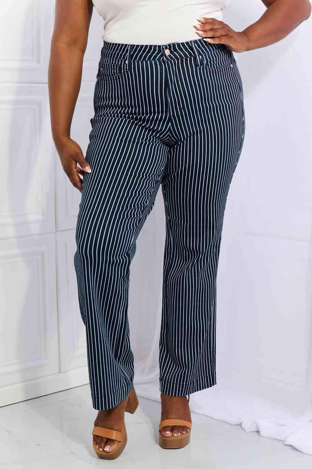 Cassidy High Waisted Tummy Control Striped Straight Jeans