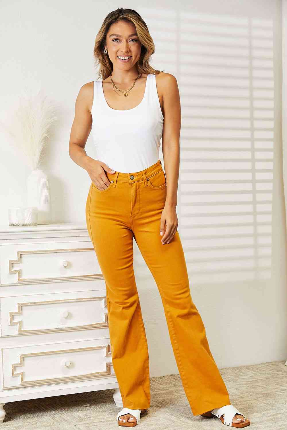 High Waist Tummy Control Dyed Flare Jeans