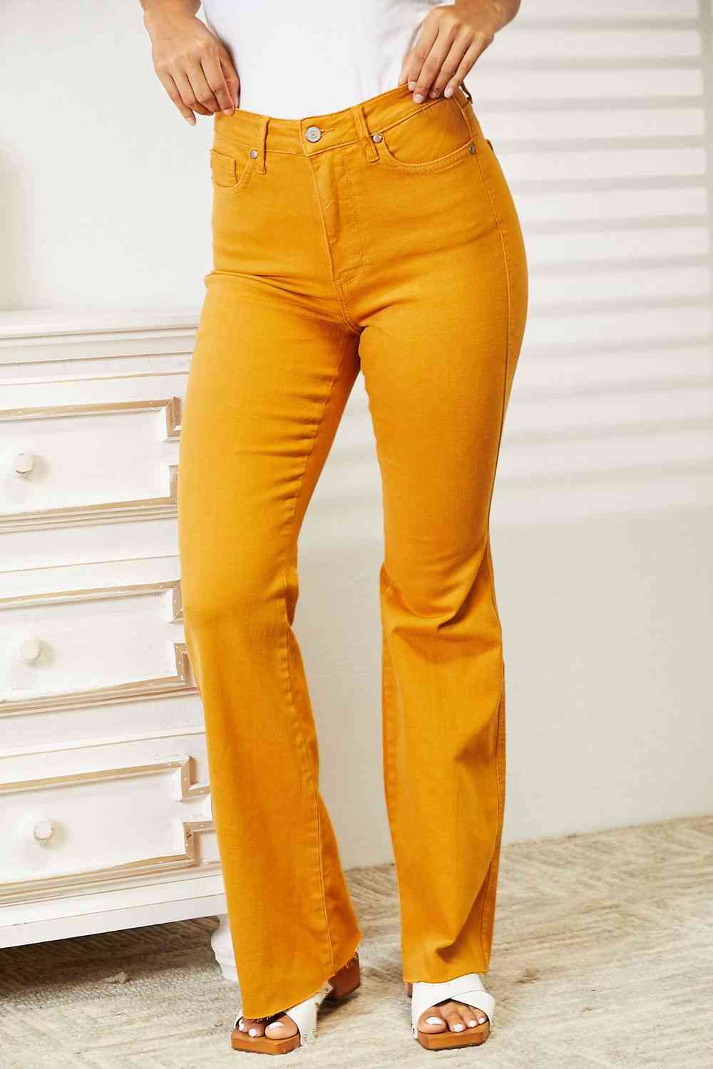 High Waist Tummy Control Dyed Flare Jeans