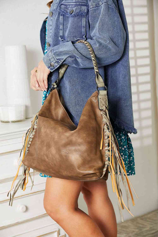 Faux Leather Fringe Detail Shoulder Bag