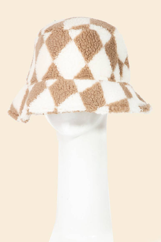 Checkered Print Sherpa Bucket Hat