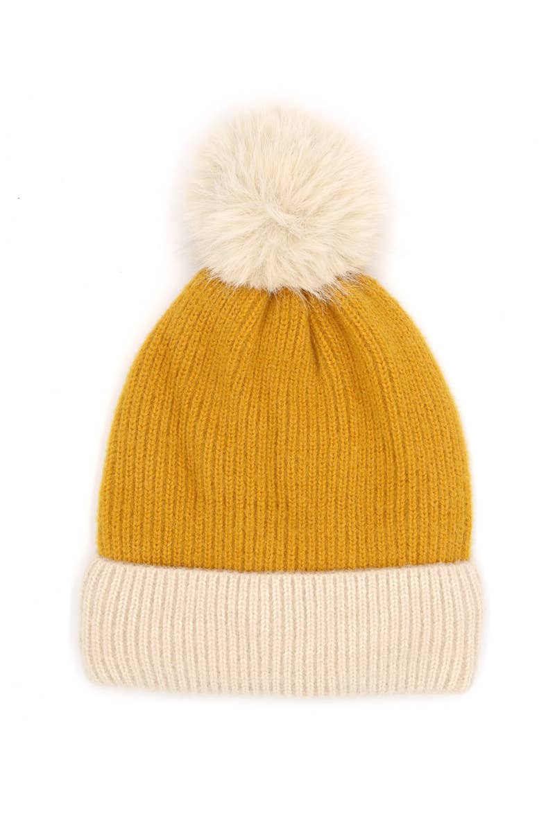 Two Tone Pom Beanie