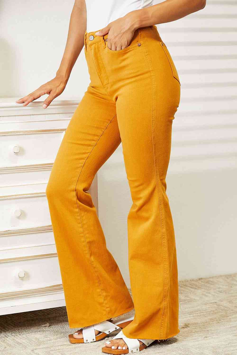 High Waist Tummy Control Dyed Flare Jeans