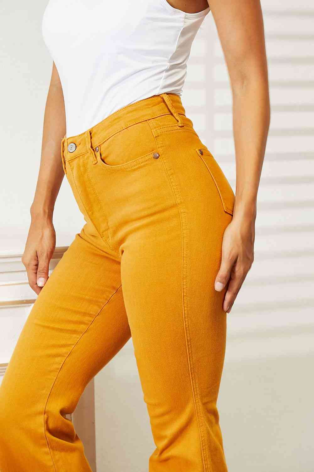 High Waist Tummy Control Dyed Flare Jeans